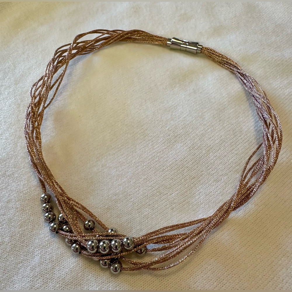 Gold & Silver Multi-Strand Necklace | Layered Strands | Magnetic Clasp - Picture 6 of 6